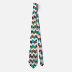 Gravata Chevron Cow Brown and Teal Print
