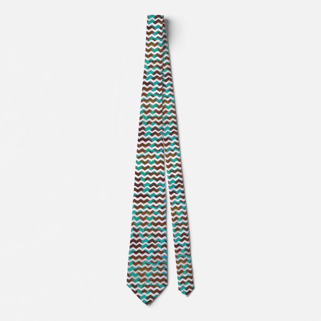 Gravata Chevron Cow Brown and Teal Print (Frente)