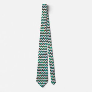 Gravata Chevron Leopard Brown e Teal Impressão