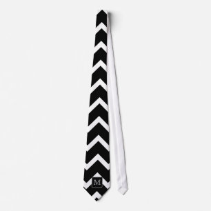 Gravata Chevron preto e branco com monograma feito sob