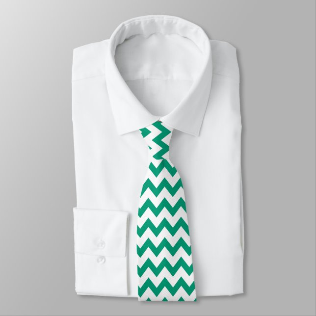 Gravata Chevron Zig Zag Pattern Emerald Green White Chic (Amarrado)