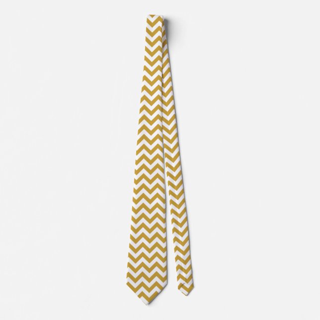 Gravata Chevron Zigzag Lines Satin Sheen Dourado (Frente)