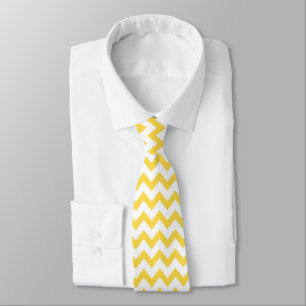 Gravata Chevron ZigZag Padrão Mostard Amarelo Branco