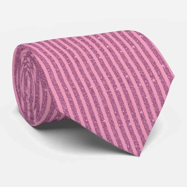Gravata Chic Blush Pink Glitter Style Vertical Stripes (Rolled)