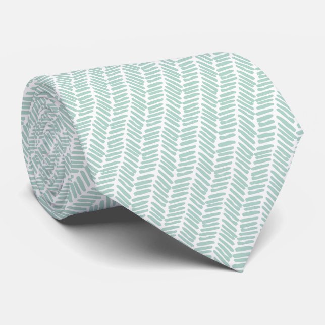 Gravata Chic Branco Seaglass Verde Abstrato Chevron (Rolled)