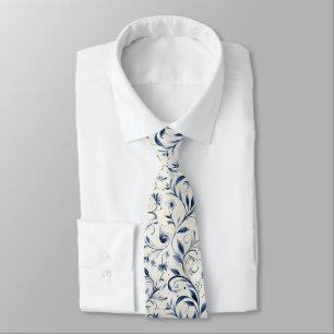 Gravata Chinoiserie Azul de Aguarela Vinha & Floral