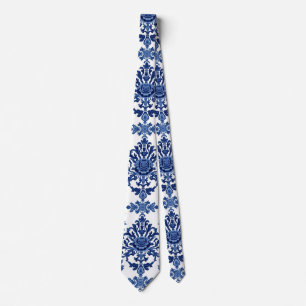 Gravata Chinoiserie Chic Azul-Marinho Padrão de Ornamento