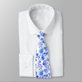 Gravata Chinoiserie Floral Blue e White