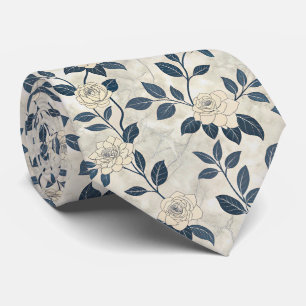Gravata Chinoiserie Moderna Rosa Marfim Azul Botânico