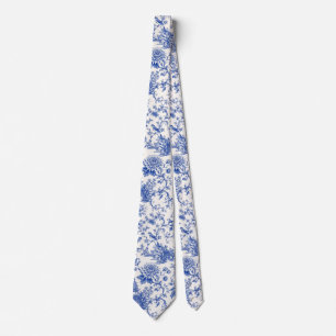 Gravata Chinoiserie Pagode Vintage Floral Azul e Branco