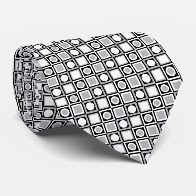 Gravata Chique Com Padrão Retro Preto Branco Cinza (Rolled)