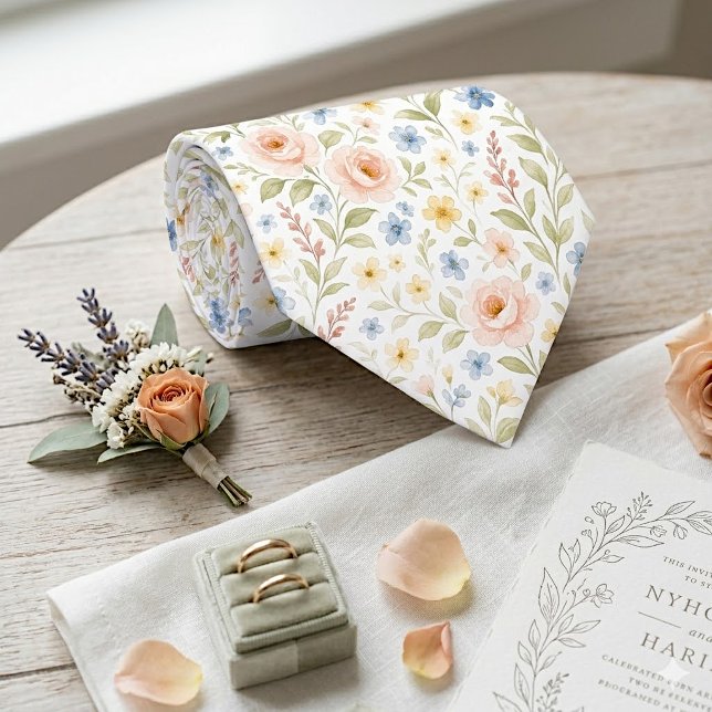 Gravata Chique com Rosas Florais Pastel Arte (Criador carregado)