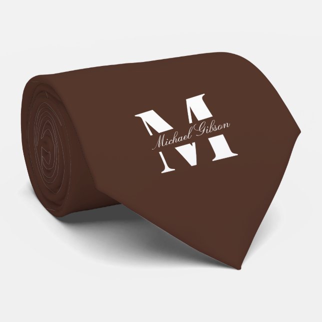 Gravata Chocolate Brown Custom Monogram Wedding Groomsmen  (Rolled)