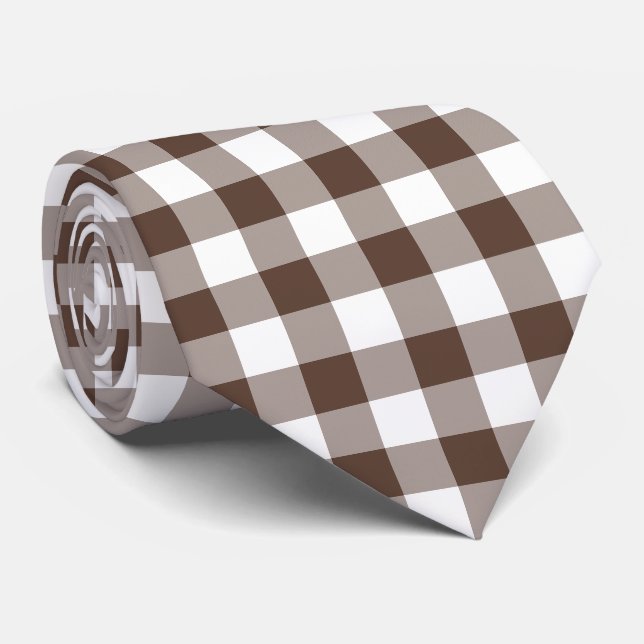Gravata Chocolate Brown Plaid Gingham Neck Tie (Rolled)