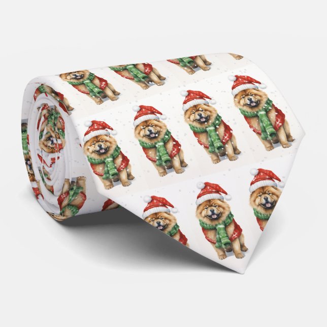 Gravata Chow Chow De Natal Em Flocos De Neve (Rolled)