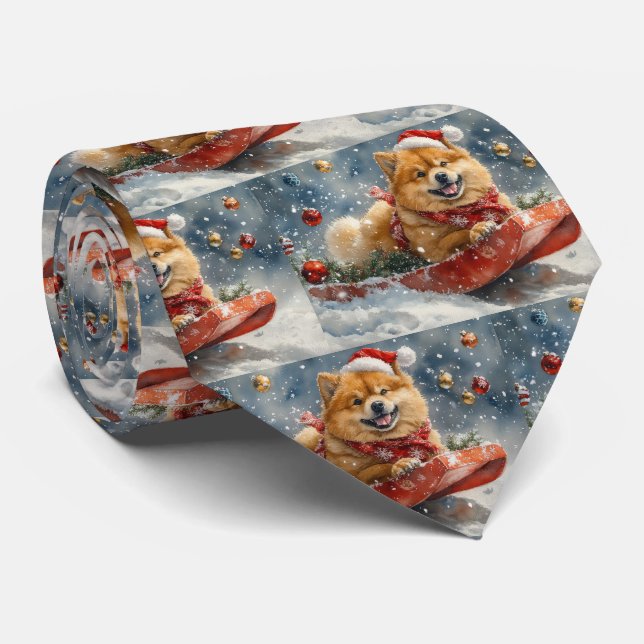 Gravata Chow Chow Dog Sledge Deixe-o nevar no Natal (Rolled)