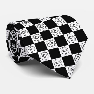 Gravata Christian Cross Black and White