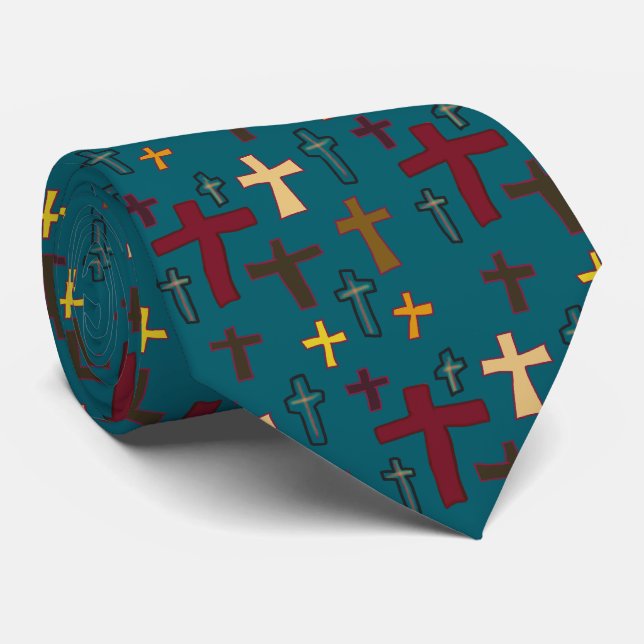 Gravata Christian Neck Tie with Crosses (Rolled)