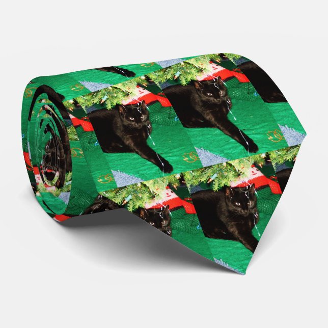 Gravata CHRISTMAS BLACK CAT tie (Rolled)