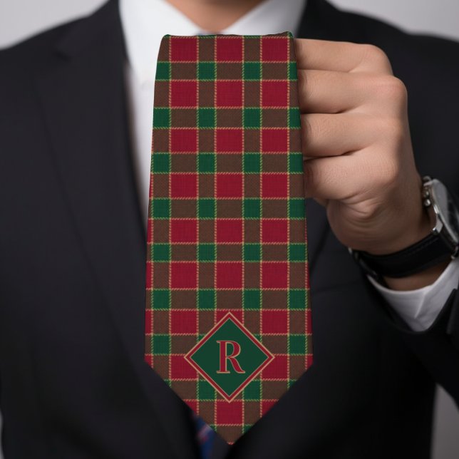 Gravata Christmas Holiday Red & Green Pattern Monogram (Criador carregado)