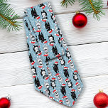 Gravata Christmas Schnauzers in Santa Hats Light Blue<br><div class="desc">Fun tie for the Schnauzer Dad. Miniature or Standard schnauzers in black and silver,  black and salt and pepper wearing santa hats and antlers.</div>