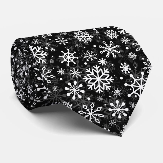 Gravata Christmas seamless snowflakes black pattern (Rolled)