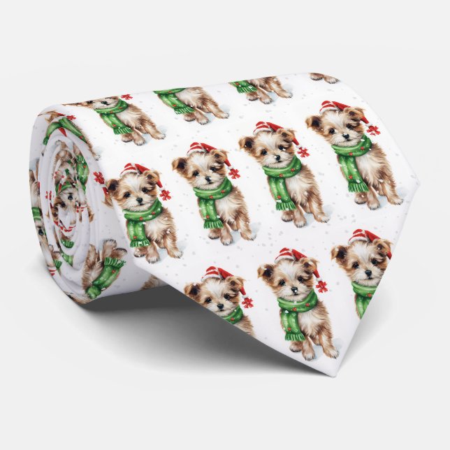 Gravata Christmas Shih Tzu Em Flocos De Neve (Rolled)