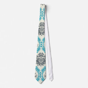 Gravata cinza azul e damasco elegante creme