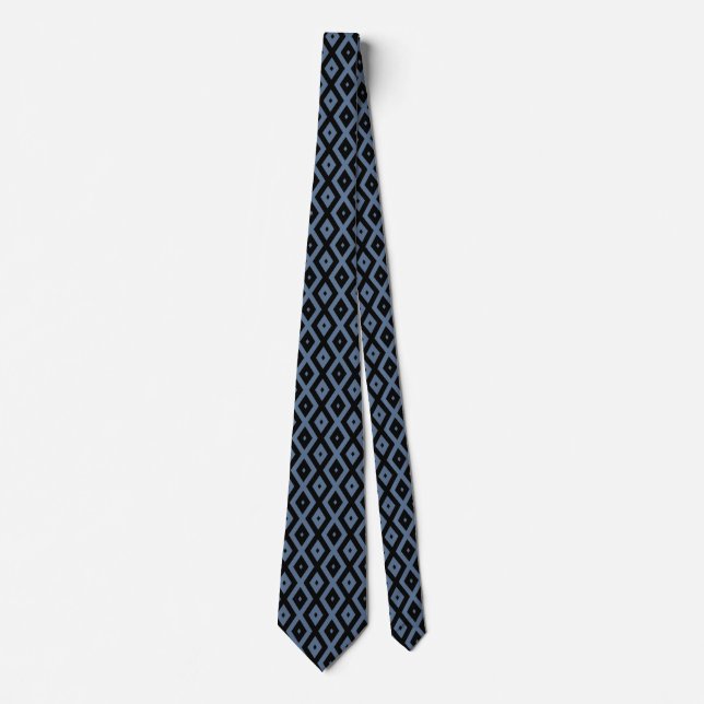 Gravata Cinza azul e padrão de diamante preto (Frente)