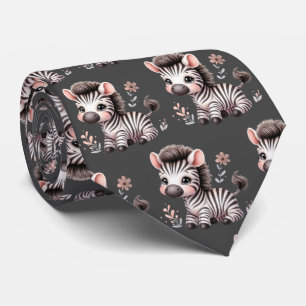 Gravata Cinza Black and White Modern Kawaii Cute Zebras