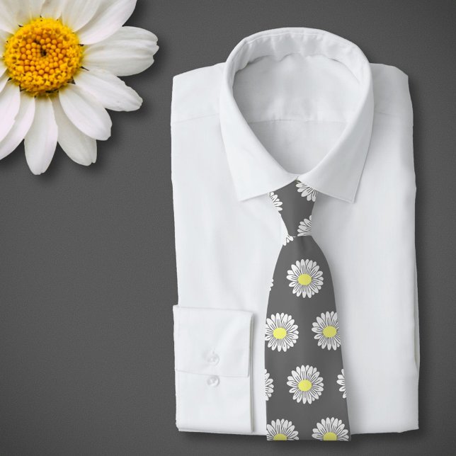 Gravata Cinza de Flor de Pastel de Margarida Botânica (Daisy Flower Gray Neck Tie)