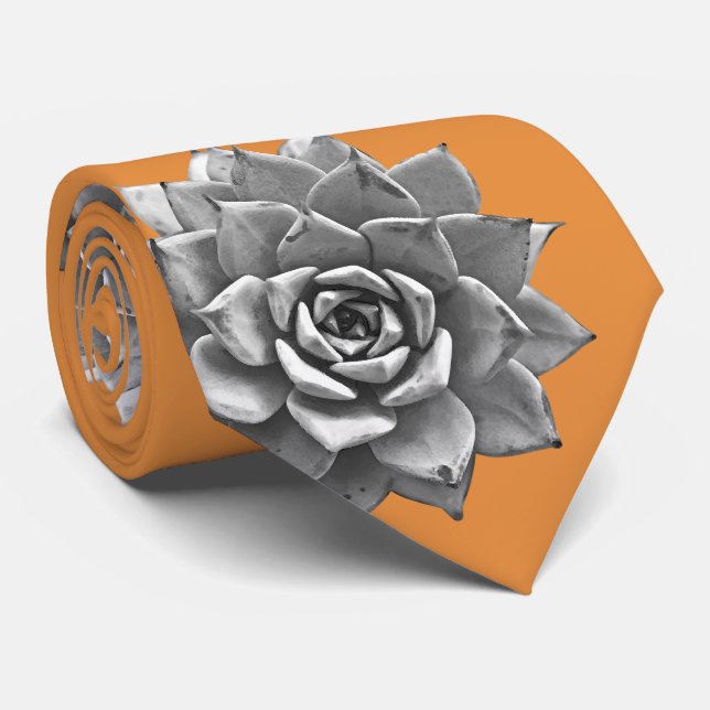 Gravata Cinza de Sucultura de Aquarela em Laranja (Rolled)