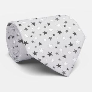 Gravata Cinza e Estrelas Brancas Elegantes em Cinza Pratea