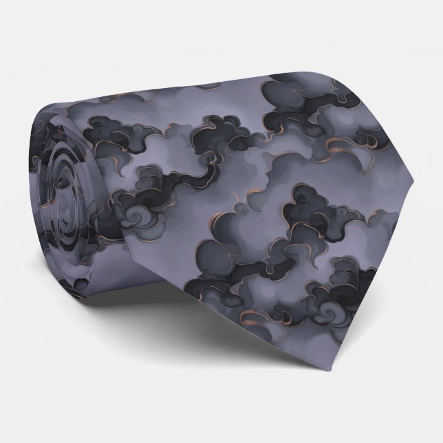 Gravata Cinza Esverdeado Etéreo e Fumaça Abstrata Lavanda (Rolled)