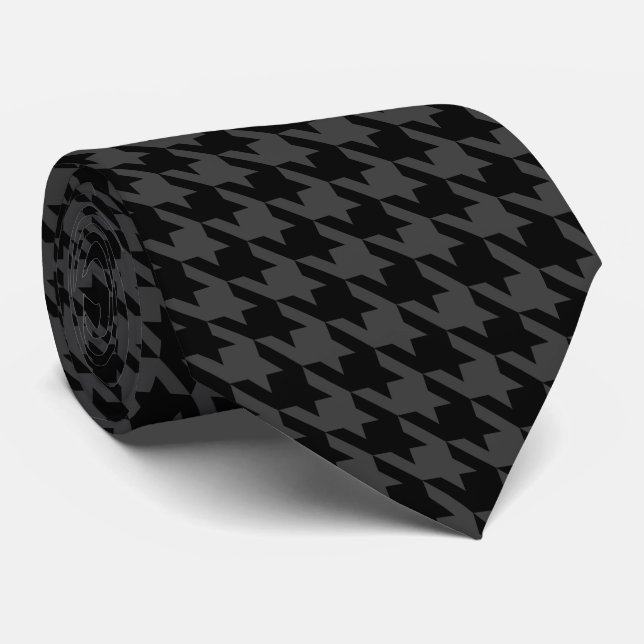 Gravata Cinza Negra Pied de Poule Houndstooth (Rolled)