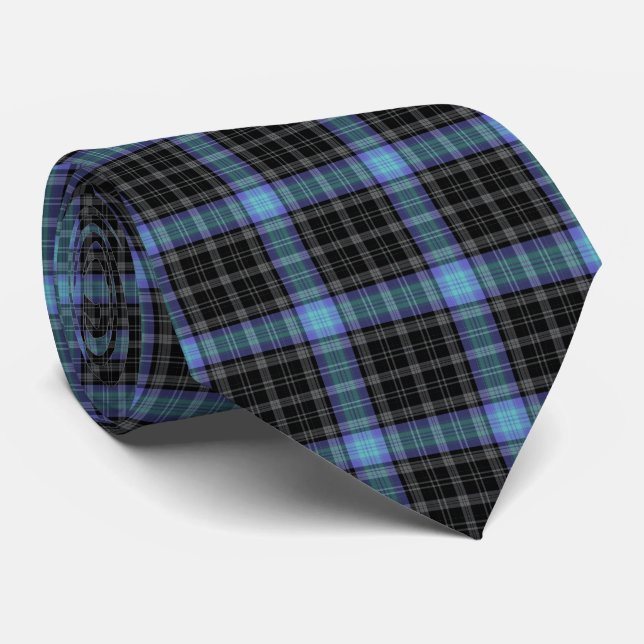 Gravata Cinza Negra Xadrez Azul-Tartan (Rolled)