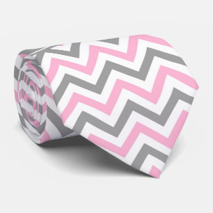 Gravata Cinza Rosa-Cola Branca LG Chevron Cinza Monograma