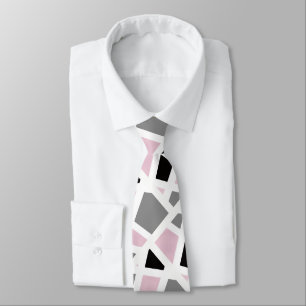 Gravata Cinza rosa - Preto - Branco Geométrico