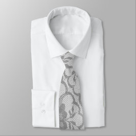Gravata Cinza Urbana Moderna Lace Branco de Prata