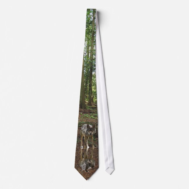 Gravata Cinza Wolf & Forest Wildlife Earth Necktie (Frente)