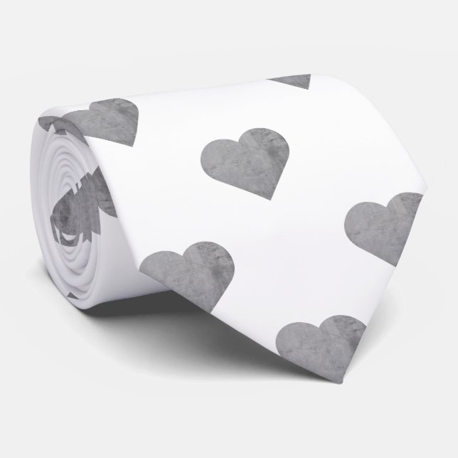 Gravata Cinzas Concretas Simétricas em Branco (Rolled)