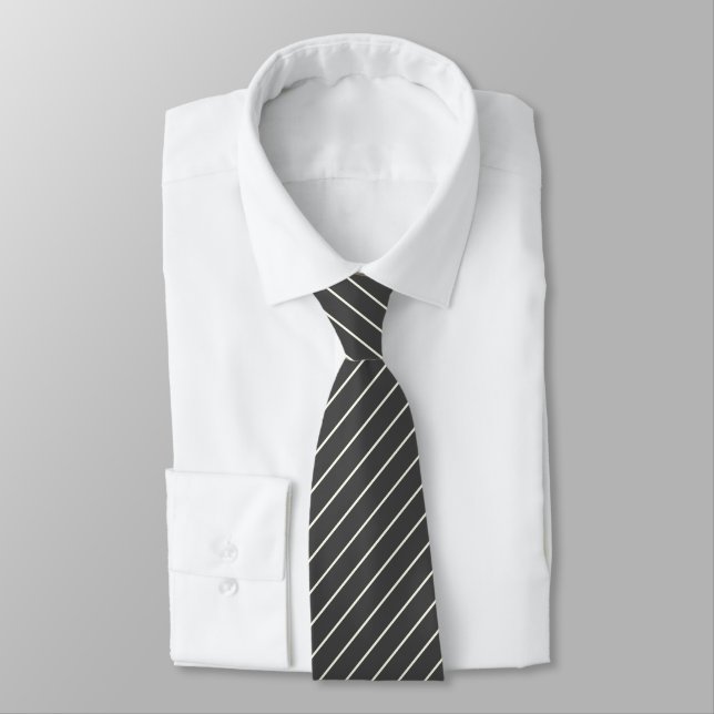 Gravata Cinzas de carvão com Pinstripes brancas de marfim (Amarrado)