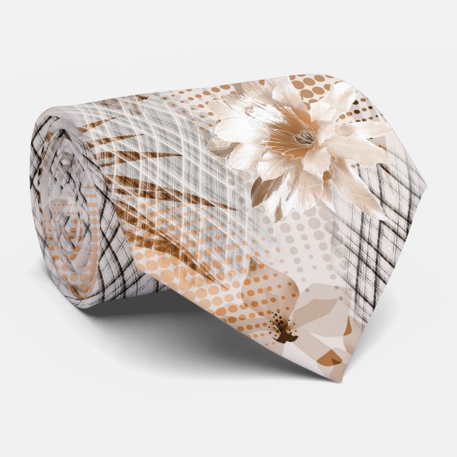 Gravata Cinzas, padrão tropical bege. (Rolled)