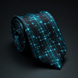Gravata Circuito Neon Azul Cibernético