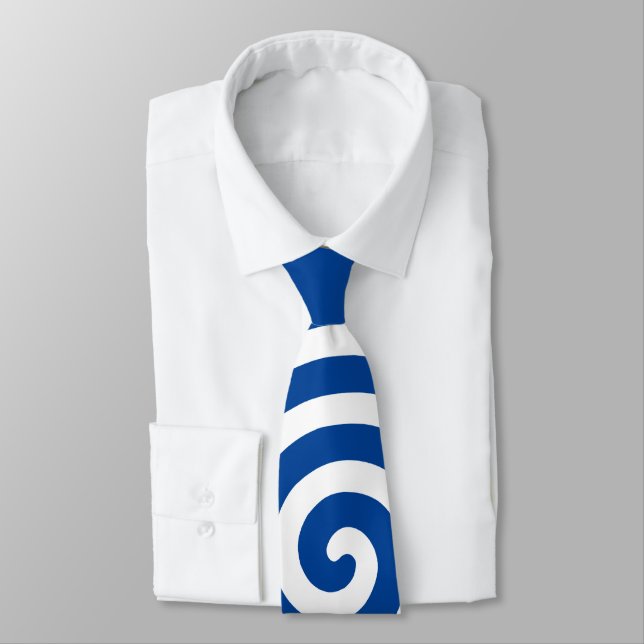 Gravata Círculo Espiral Branco em Azul (Amarrado)