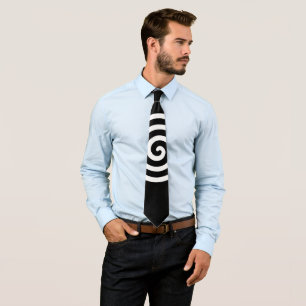 Gravata Círculo Espiral Branco em Preto