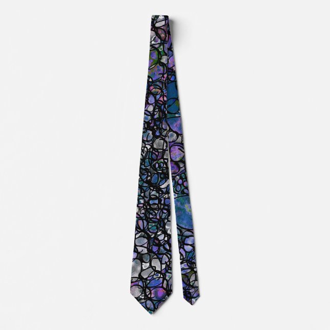 Gravata Círculos Abstrato de Desenho Mão, Azul, Roxo, Pret (Frente)