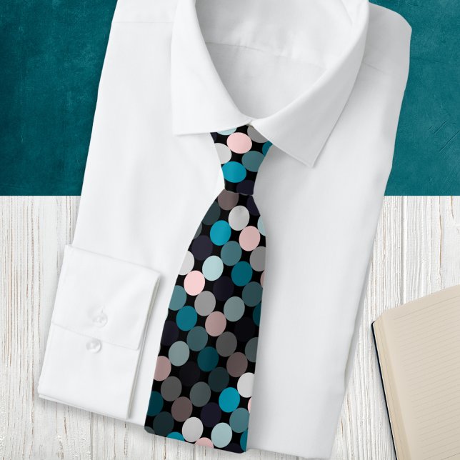 Gravata Círculos Abstratos Modernos Padronizados (A stylish and modern tie with dots design in teal, blue, gray and pink colors)