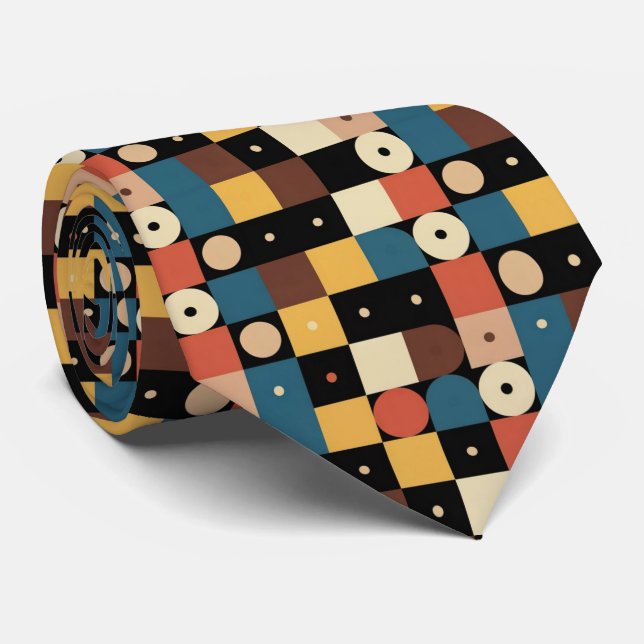 Gravata Círculos e Quadrados Geométricos Multicoloridos Ba (Rolled)