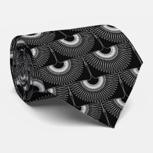 Gravata Cisne geométrico voador padrão preto e branco